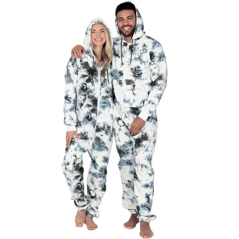 Joggies - TieDye Black Footless Hoodie One Piece Onesie - Adult - XSmall  (Fits 5'2 - 5'4)