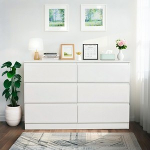SEVOBAL Utility Storage Cabinets Modern 6 Drawer Black Dresser with Concealed Handles Spacious Storage for Bedroom, White, 47.24"*15.75"*30.91" - 1 of 4