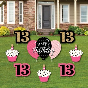 Big Dot of Happiness Chic 13th Birthday - Pink, Black and Gold - Yard Sign and Outdoor Lawn Decorations - Happy Birthday Party Yard Signs - Set of 8 - 1 of 4