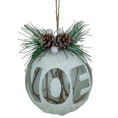 Northlight 4" White Frosted NOEL With Holly and Berries Glass Christmas Ornament