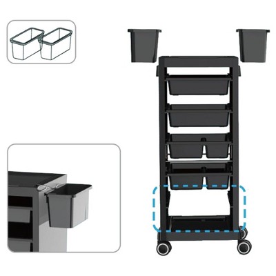 Black Rolling Salon Trolley Cart with Drawers and Storage Baskets