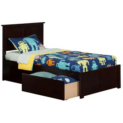 Atlantic Furniture Madison Twin Flat Panel Foot Board w/ 2 Urban Bed Drawers Espresso