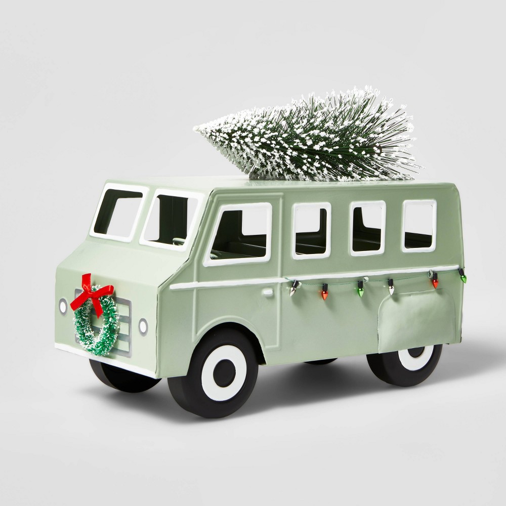 Large Metal Bus with Tree Decorative Figurine Green - Wondershop