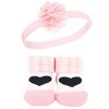 Hudson Baby Girl Headband and Socks Giftset, Pink Black Love, One Size - 4 of 4