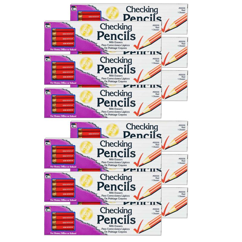 Charles Leonard Checking Pencil with Eraser, Red, 12 Per Box, 12 Boxes, 1 of 3