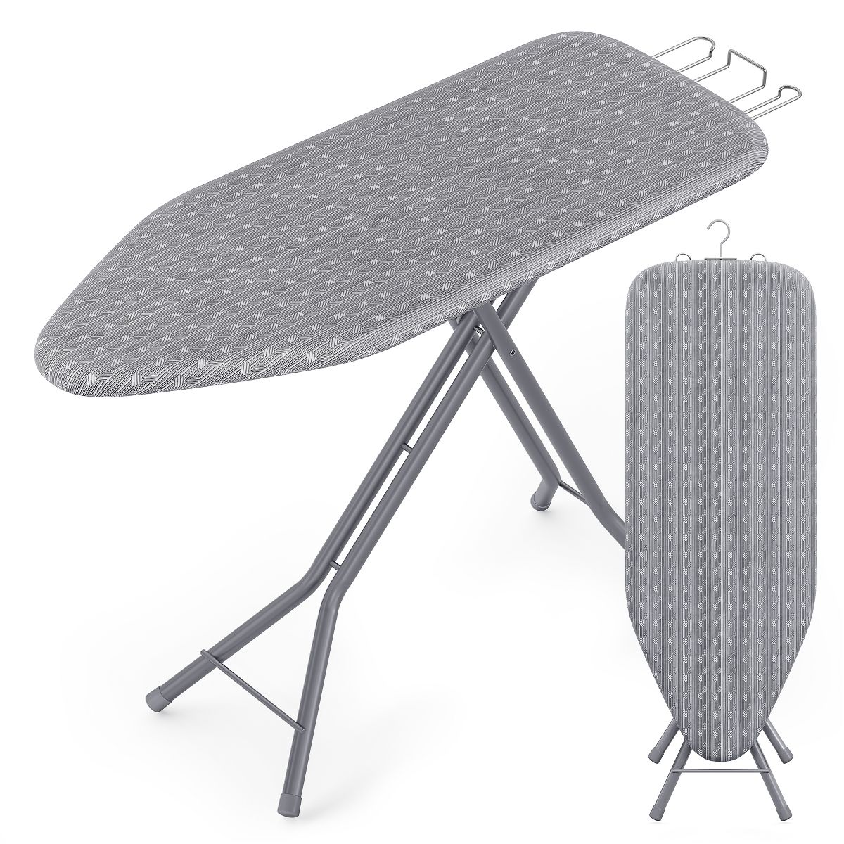 LEDREM Ironing Board with Cover & Pad, Foldable Steel Frame, Adjustable Height, Iron Rest, for Laundry Room