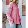 Coolmee Women's Blouse V Neck Long Sleeve Blouse Loose Ruffles Off Shoulder Waffle Knit Solid Color Tops Fall Tee Shirts - 2 of 4