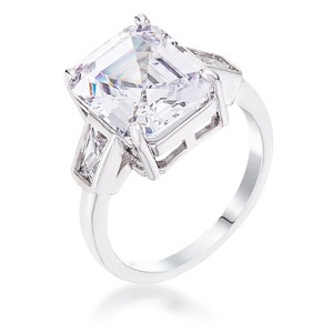 Slickblue Classic 9.71CT Triple Stone Emerald Cut CZ Ring, Rhodium-Plated Silvertone, Women’s Engagement Style, Sizes 5-10 - 1 of 3