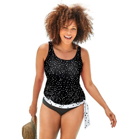 Swimsuits For All Women s Plus Size Side Tie Blouson Tankini Top 20 Black White Dots Target