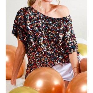 Women's Sequin Dolman Sleeve Blouse - Vine & Love - 1 of 3