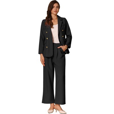 INSPIRE CHIC Women's 2 Piece Long Sleeve Notched Lapel with Pockets Dressy Business Blazer Pant Suits