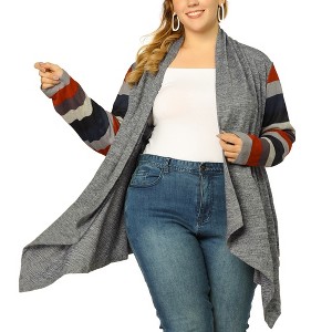 Agnes Orinda Women's Plus Size Christmas Asymmetric Colorblock Open Front Knit Cardigans - 1 of 4