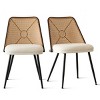 Rattan Back Dining Chair Set of 2,Double Upholstered Boucle Kitchen Dining Chair With Metal Legs,Indoor Furniture-Tanpinhause - 2 of 4