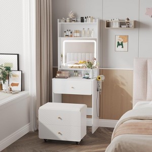 Vanity Desk Set with 3 Adjustable Lighted Mirror & Charger Station - 1 of 4