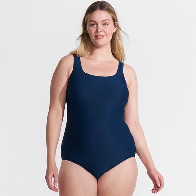 Lands' End Women's Chlorine Resistant Scoop Neck Soft Cup Tugless Sporty One Piece Swimsuit