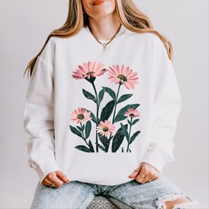 Simply Sage Market Pink Daisies Watercolor Lightweight Garment Dyed Sweatshirt - 1 of 4