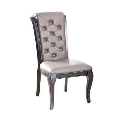 Vynxaria 2 Piece Collection of Dining Chairs with Silver Accents and Tufted Cushions, Suitable for Dining & Living Spaces