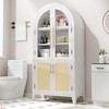 MAYEERTY 63" Tall Arched Storage Cabinets Wood Storage Cabinets with Glass Rattan Door Adjustable Shelf for Living Room Dining Room White - 3 of 4