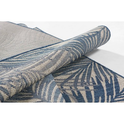 Riviera Blue Palm Leaf Rectangular Synthetic Rug 2x3