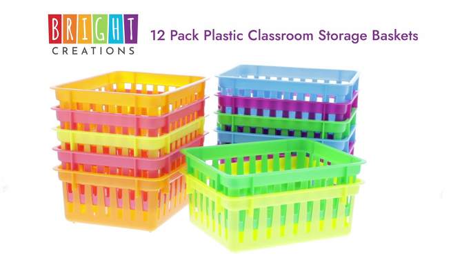 Bright Creations 12 Pack Colorful Plastic Classroom Storage Bins for Organizing Rainbow Containers for Kids School Supplies, 6 Colors, 6.1 x 4.8 in, 2 of 10, play video