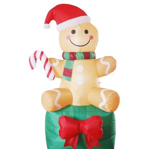 Itopfox 6 Foot Christmas Inflatable Gingerbread Man with Giant Gift Box Built in LED Lights Outdoor Holiday Yard Decoration 1 Piece - 1 of 4
