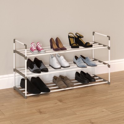 White and Gray 3-Tier Plastic Shoe Rack Organizer