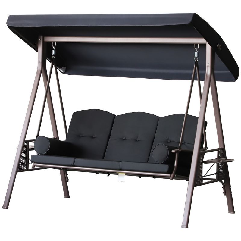 Outsunny Outdoor Patio 3-Person Steel Canopy Cushioned Seat Bench Swing with Included Side Trays & Padded Comfort, 4 of 7