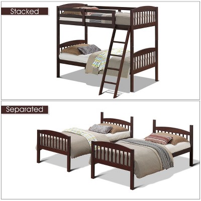 Costway Wood Solid Hardwood Twin Bunk Beds Detachable Safety Rail