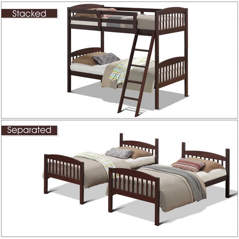 Costway Wood Solid Hardwood Twin Bunk, White Wooden Bunk Beds That Separate