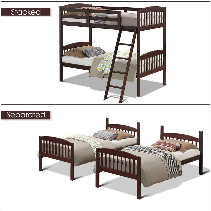 Costway Wood Solid Hardwood Twin Bunk Beds Detachable Safety Rail, 1 of 11