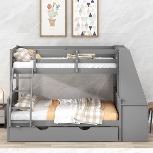 Grungis Twin over Full Loft Bed with Trundle and Built-in Desk,Bunk Bed with 3 Storage Drawers and Shelf,Modern Loft and Bunk Bed for Bedroom - 1 of 4