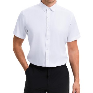 INSPIRE CHIC Men's Short Sleeve Stretch Lightweight Business Solid Formal Button Down Shirts - 1 of 4