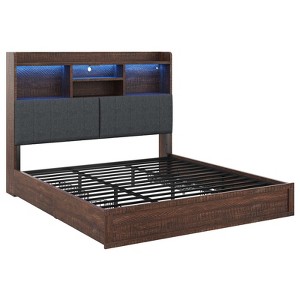 AMERLIFE LED Bed with 4 Storage Drawers, Bookcase Headboard and Charging Station - 1 of 4