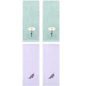 REGALWOVEN 4 Pcs Cotton Soft Absorbent Floral Pattern Hand Towel - 1 of 4