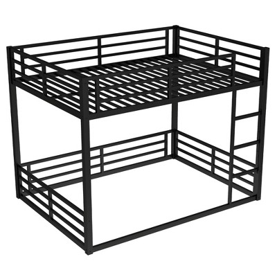 Bellemave Queen over Queen Metal Bunk Bed for Teens & Adults, Heavy-Duty Frame with Guardrails, Noise-Reduced Design, Space-Saving, Black