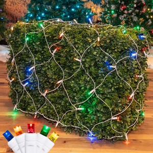 Novelty Lights 100 Light Warm White LED Christmas Net Lights Christmas Decorations Green Wire 4' X 6' - 1 of 4