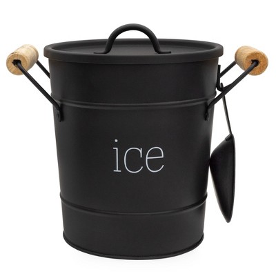 AuldHome Rustic Enamelware Ice Bucket - Farmhouse Style White Ice Server With Lid & Scoop