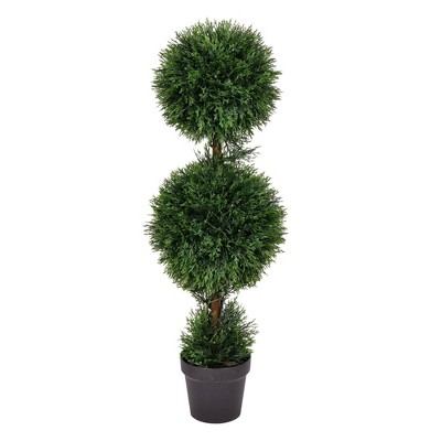 3' Artificial Cedar Double Balls In Pot (UV) - Vickerman