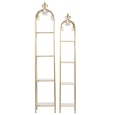 Set of 2 Contemporary Metal Shelving Unit Gold - Olivia & May