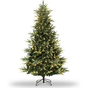 6.5FT Pre-Lit Slim Aspen Fir Artificial Christmas Tree with 350 UL Clear Lights, Realistic Pinecones & Berries, Hinged Branches, Metal Stand - 1 of 4