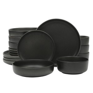 Gibson Soho Lounge Pasco 16 Piece (Service for 4) Plates and Bowls Double Bowl Reactive Glaze Dishes Stoneware Ceramic Dinnerware Set - 1 of 4