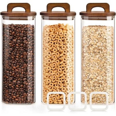 Glass Storage Containers With Lids, 3 Set of 67oz Food Jars With Acacia Wood Lids, Glass Canister for Pantry Spaghetti Rice Sugar Tea Coffee Beans