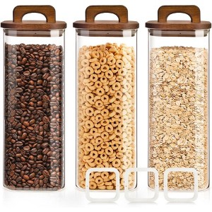 Glass Storage Containers With Lids, 3 Set of 67oz Food Jars With Acacia Wood Lids, Glass Canister for Pantry Spaghetti Rice Sugar Tea Coffee Beans - 1 of 4