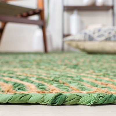 Green and Natural Geometric Handmade Jute Cotton Area Rug 4' x 6'