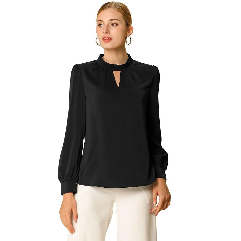 Allegra K Women's Office Keyhole Elegant Stand Collar Long Sleeve Chiffon Blouses, 4 of 7