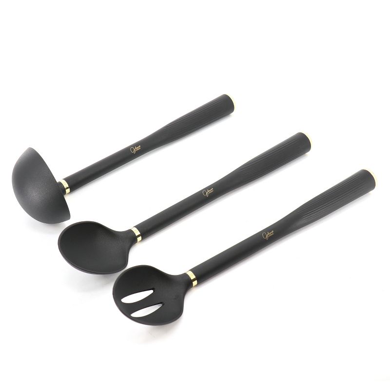Gibson Home Hampsbridge 10 Piece Nylon Kitchen Tool Set and Utensil Crock in Black and Gold, 4 of 9