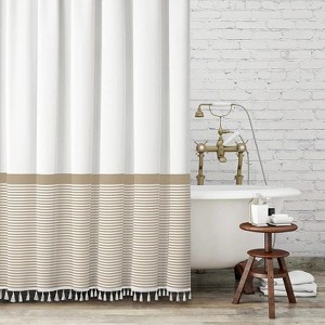 LunaLulinlk Beige Shower Curtain White Striped Tassel Shower Curtains - 1 of 4