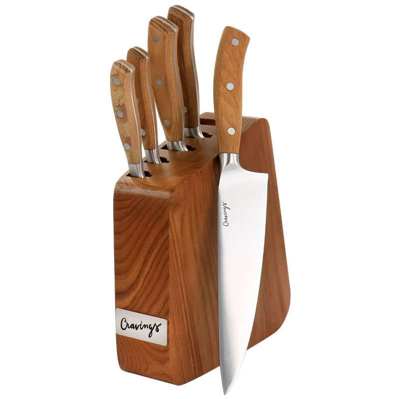 Cravings by Chrissy Teigen 6 Piece Stainless Steel Cutlery and Wood Block Set, 1 of 7