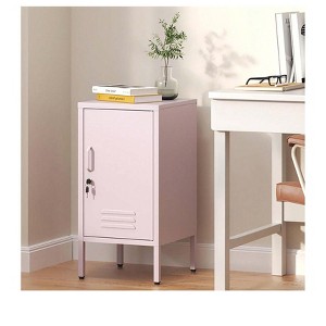Pink Metal Locker End Table,Modern Minimalist Room Side Table With 2 Adjustable Shelf,Anti-Tilt Design,Multi Storage Cabinet For Living Room Bedroom, - 1 of 4
