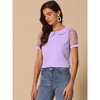 INSPIRE CHIC Women's Vintage Peter Pan Collar Puff Polka Dots Mesh Short Sleeve Blouse - 2 of 4